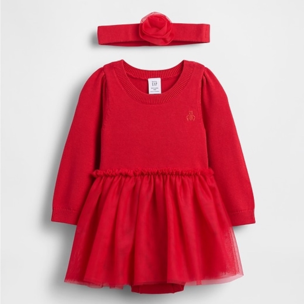 Baby Gap Tulle Sweater Bodysuit Dress with headband - size 12-18m